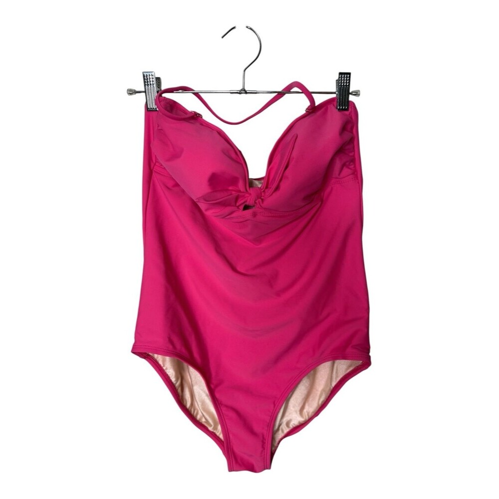 Isaac Mizrahi Target Pink Swimsuit sz XL removable straps one piece padded bow